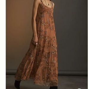 ANTHROPOLOGIE Maeve Embroidered Sequined Tulle Midi Dress